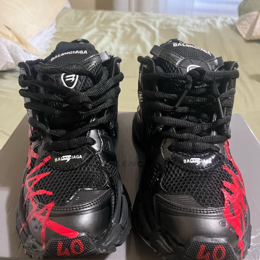 Balenciaga Kids Black and Red Sneakers